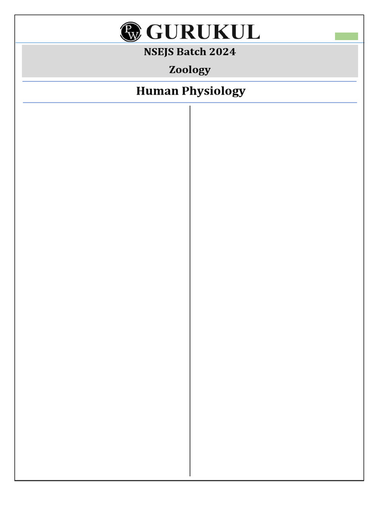 Human Physiology - DPP 21 (Of Lec 54) - NSEJS Batch 2024 | PDF ...