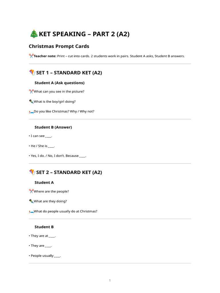 KET Speaking Part 2: Christmas Cards | PDF