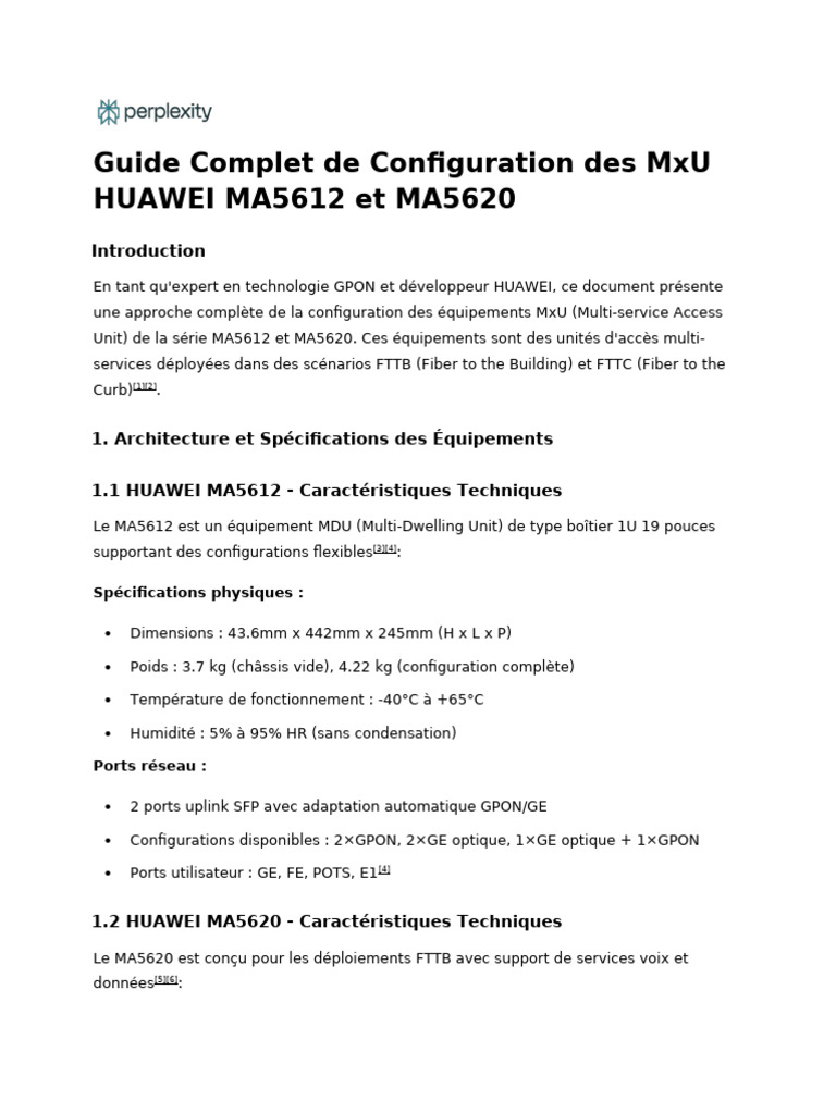 Configuration MxU HUAWEI MA5612/MA5620 | PDF | Réseau informatique ...