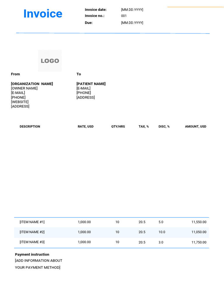 Medical Invoice Template Word 2 | PDF