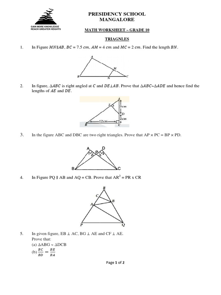 GR 10 - Math Worksheet 7 - Triangles | PDF