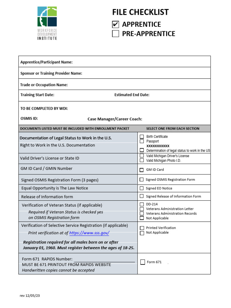 Apprentice Application Document Checklist | PDF | Disability | Complaint