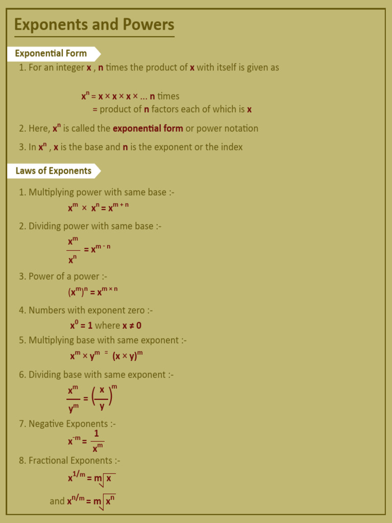 Exponents and Powers | PDF