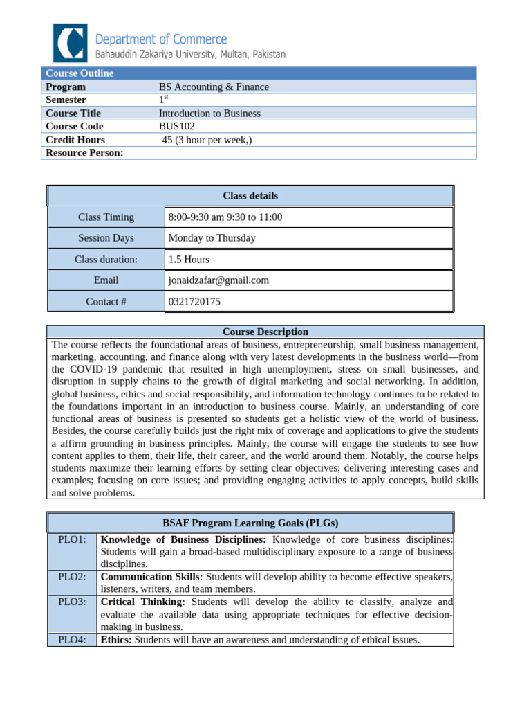Introduction to Business Course Overview | PDF | Critical Thinking | Data