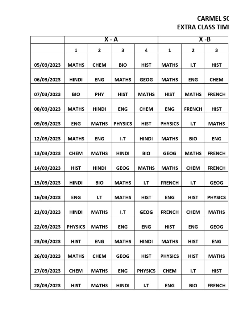 March 2023 Class Timetable | PDF