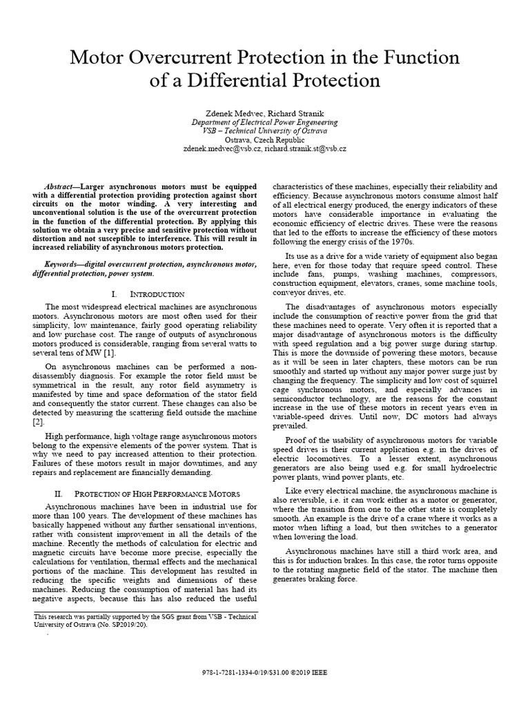Motor Overcurrent Protection in The Function of A Differential ...