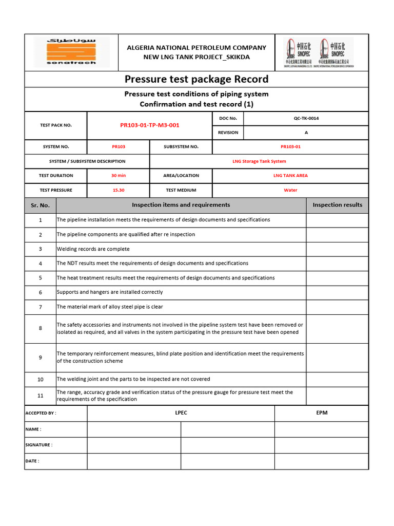 LNG Tank Pressure Test Report - Algeria | PDF | Nondestructive Testing ...