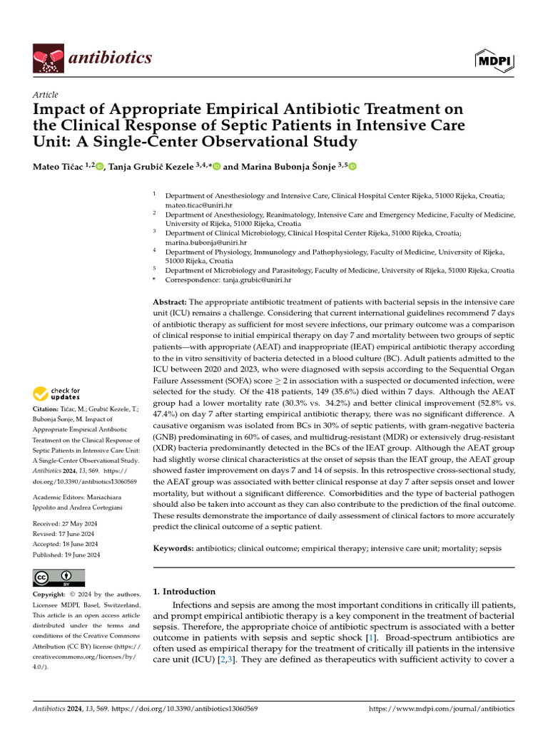 Impact of Empirical Antibiotics on Sepsis Outcomes | PDF | Sepsis ...