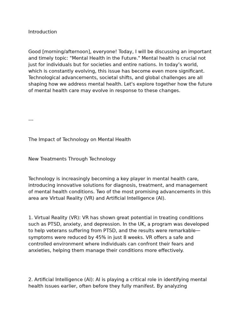 Future of Mental Health Care Innovations | PDF | Mental Health | Anxiety