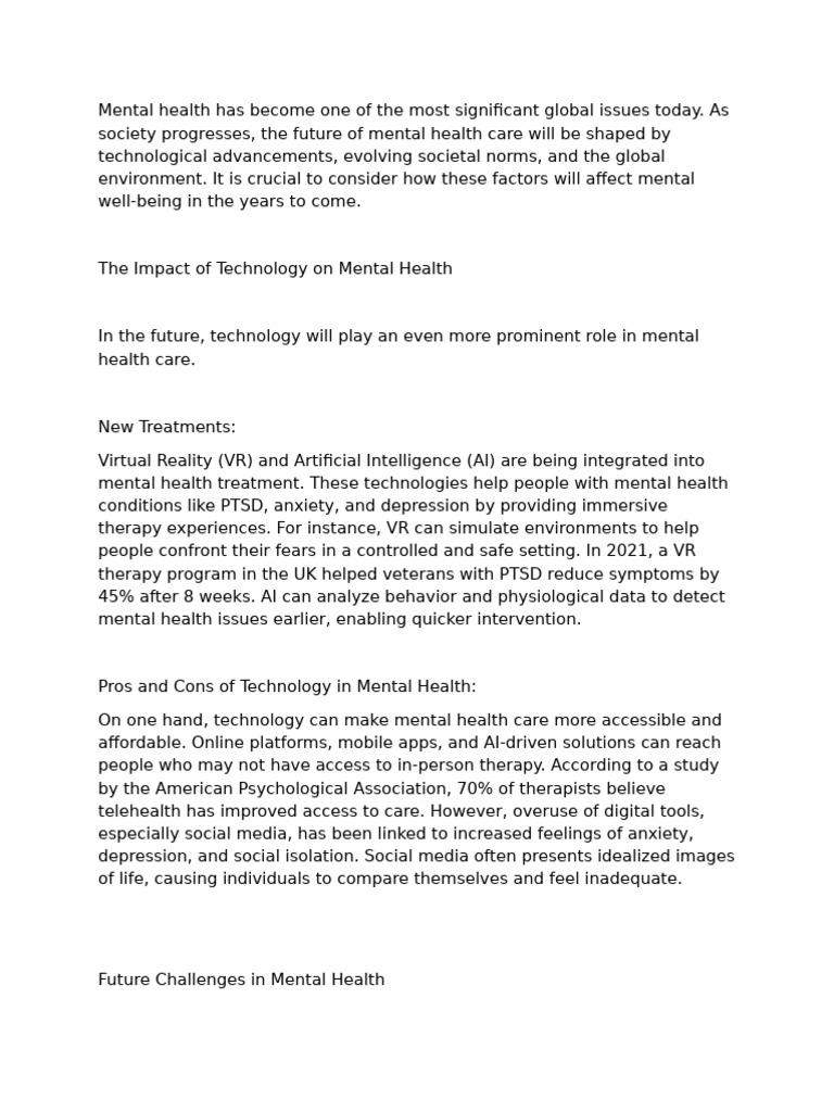 Mental Health in the Future .7. | PDF | Mental Health | Virtual Reality