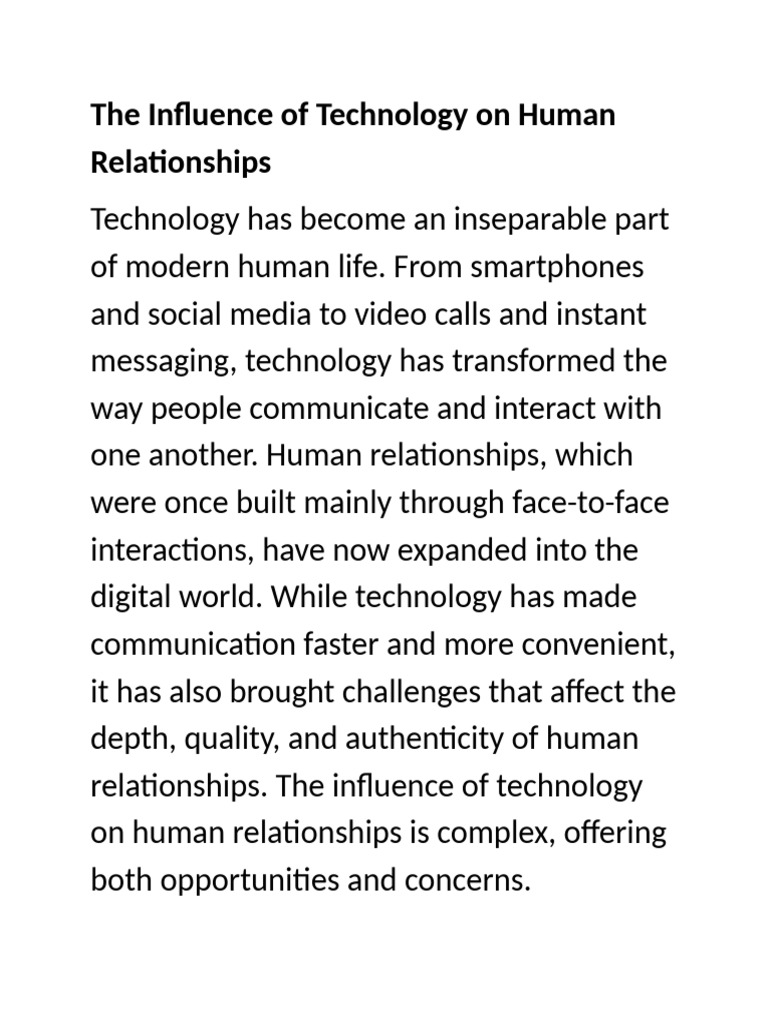 The Influence of Technology on Human Relationships | PDF ...