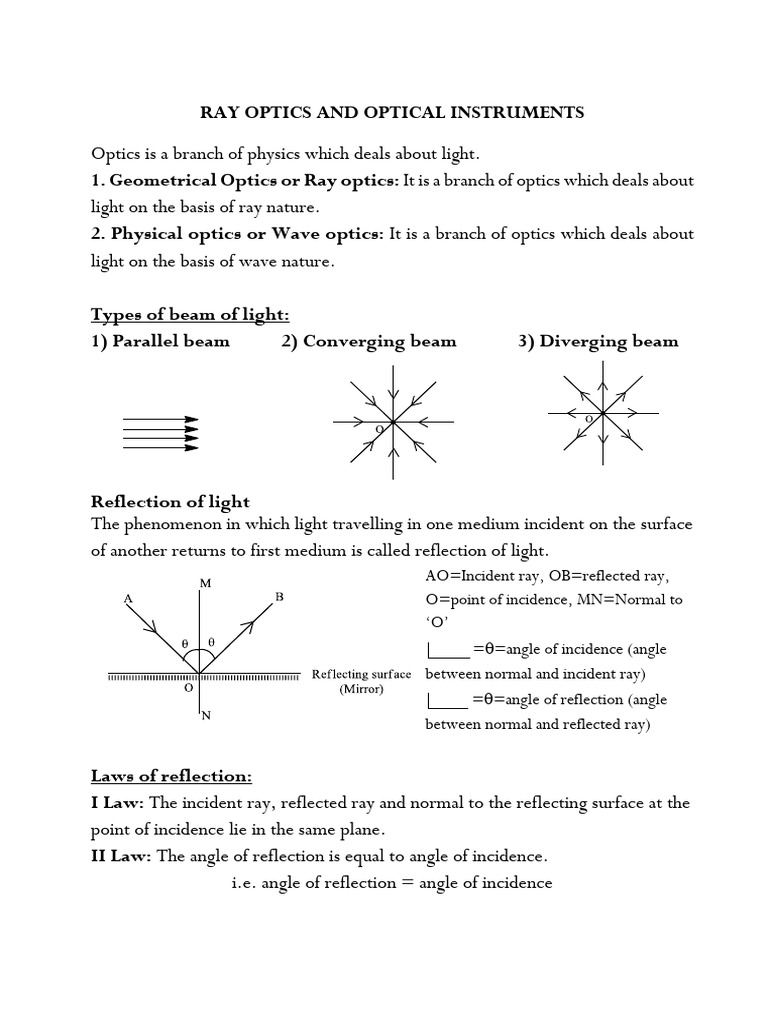 9. Ray Optics | PDF | Optics | Light