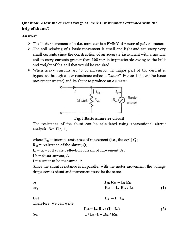 PPMC Ammeter Range by Shunt | PDF | Electricity | Electrical Engineering