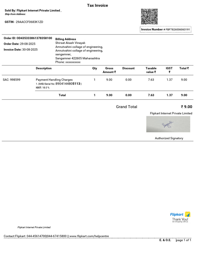 Flipkart Invoice for Gaming Mouse Purchase | PDF | Payments