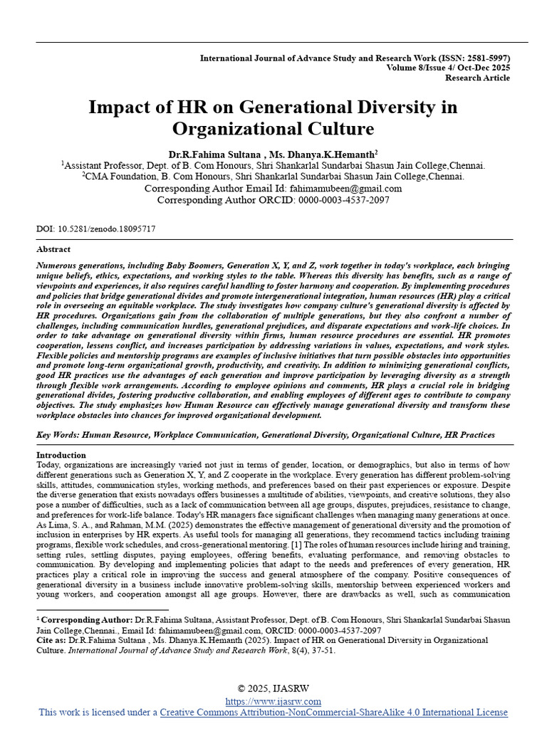 Impact of HR On Generational Diversity in Organizational Culture | PDF ...