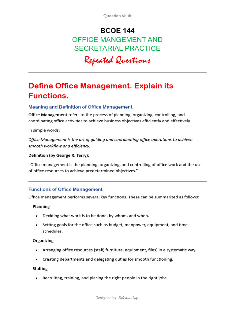 Office Management and Secretarial Practices | PDF | Human Resources ...