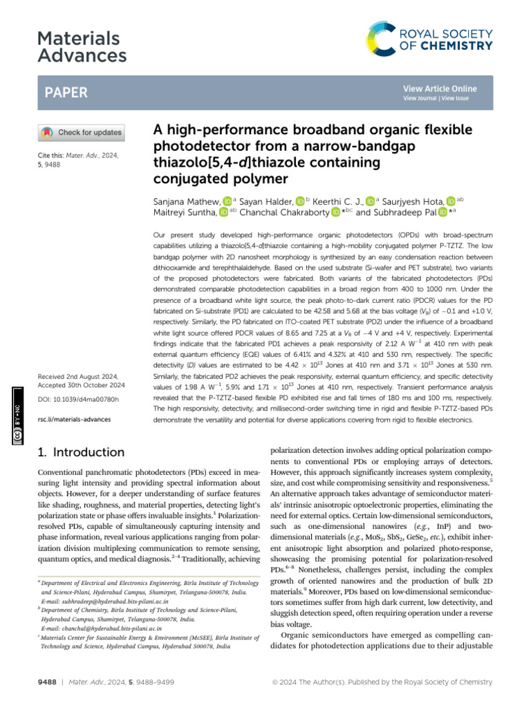 A High-Performance Broadband Organic Flexible Photodetector From A ...