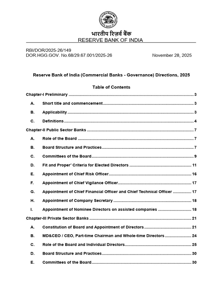 RBI Governance Directions for Banks 2025 | PDF | Reserve Bank Of India ...