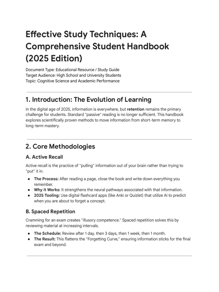Effective Study Techniques Handbook | PDF | Psychology | Cognitive Science
