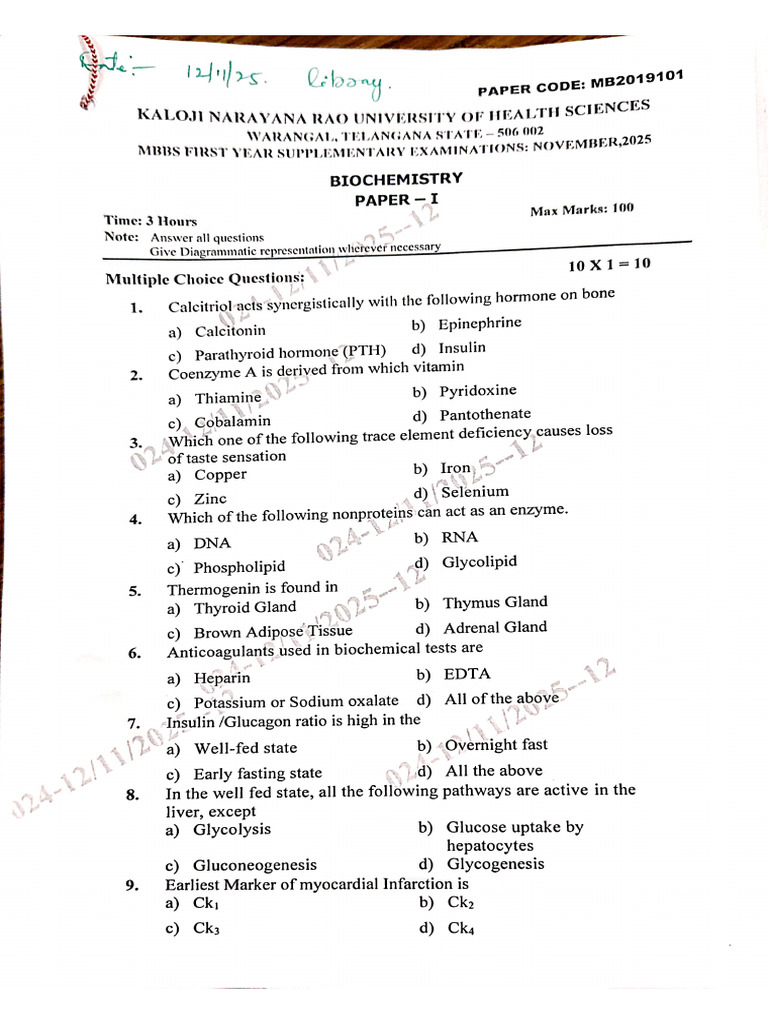 Biochemistry 2017 To 2025 Question Papers | PDF