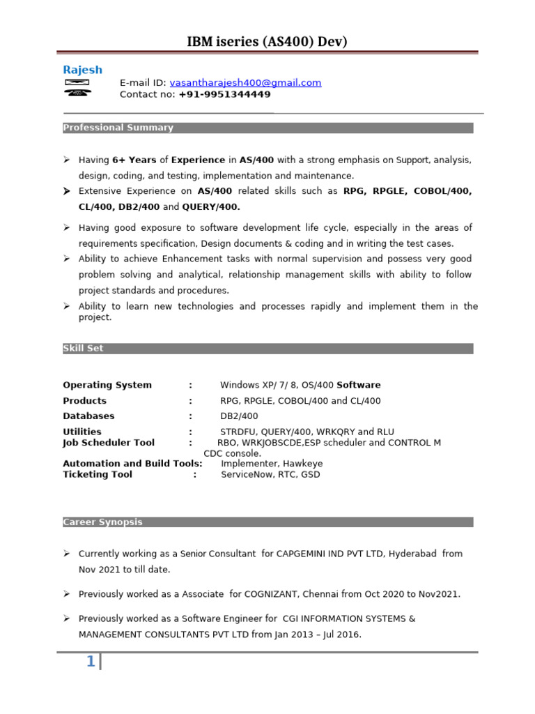 AS400 Developer Profile and Experience | PDF