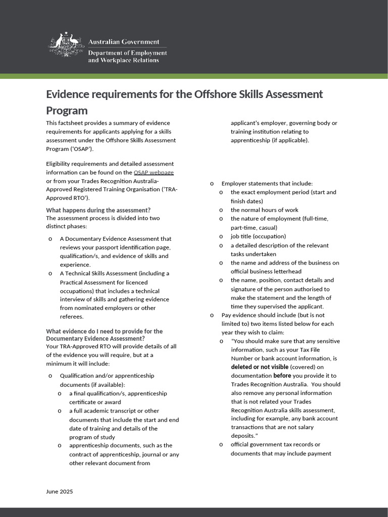 OSAP Skills Assessment Evidence Guide | PDF | Apprenticeship | Employment