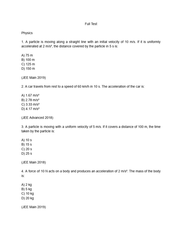 Physics Problem Set for JEE Preparation | PDF | Rotation Around A Fixed ...