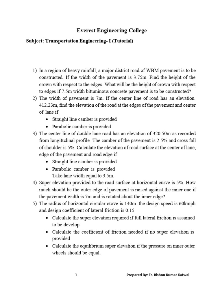 Tutorial of Transportation - I | PDF | Traffic | Road