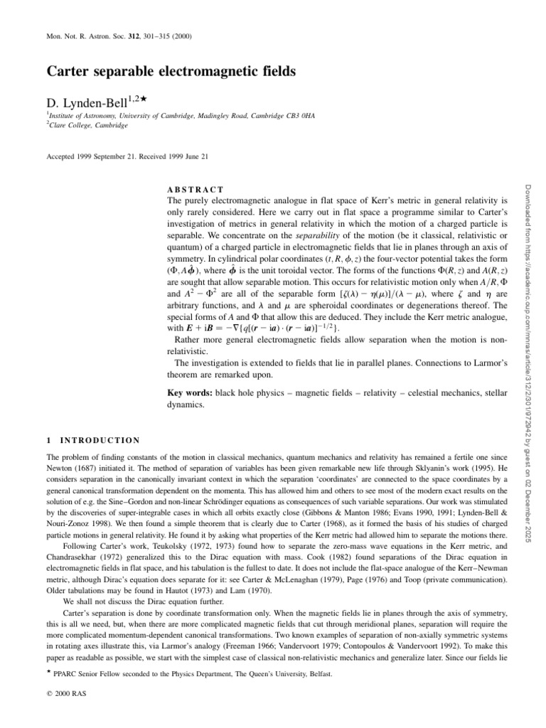 Separable Motion in Electromagnetic Fields | PDF | General Relativity ...