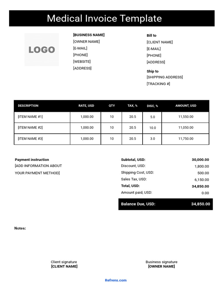 Medical Invoice Template 01 | PDF