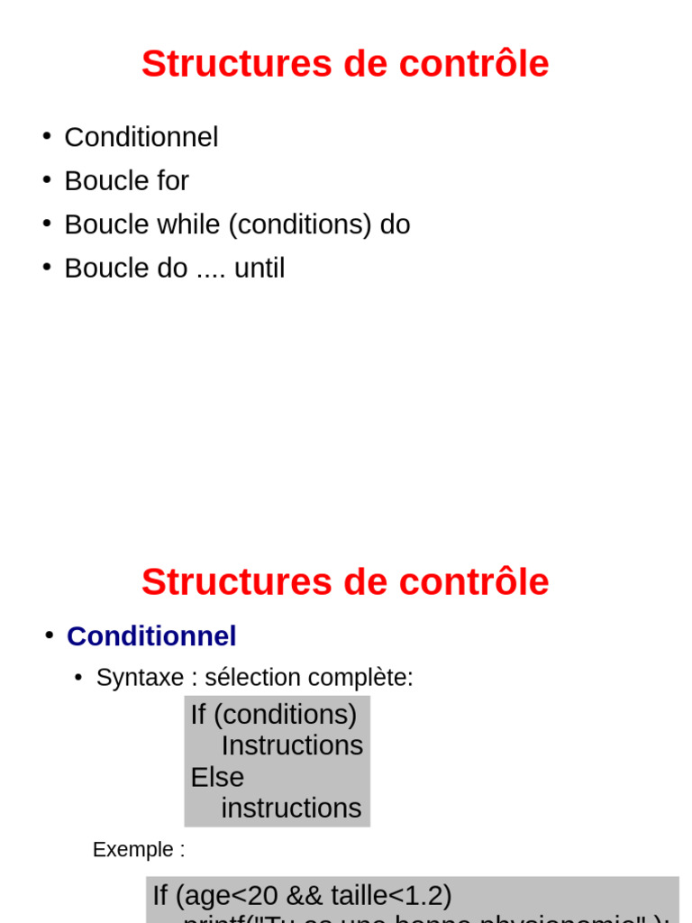 Structures de contrôle en programmation | PDF