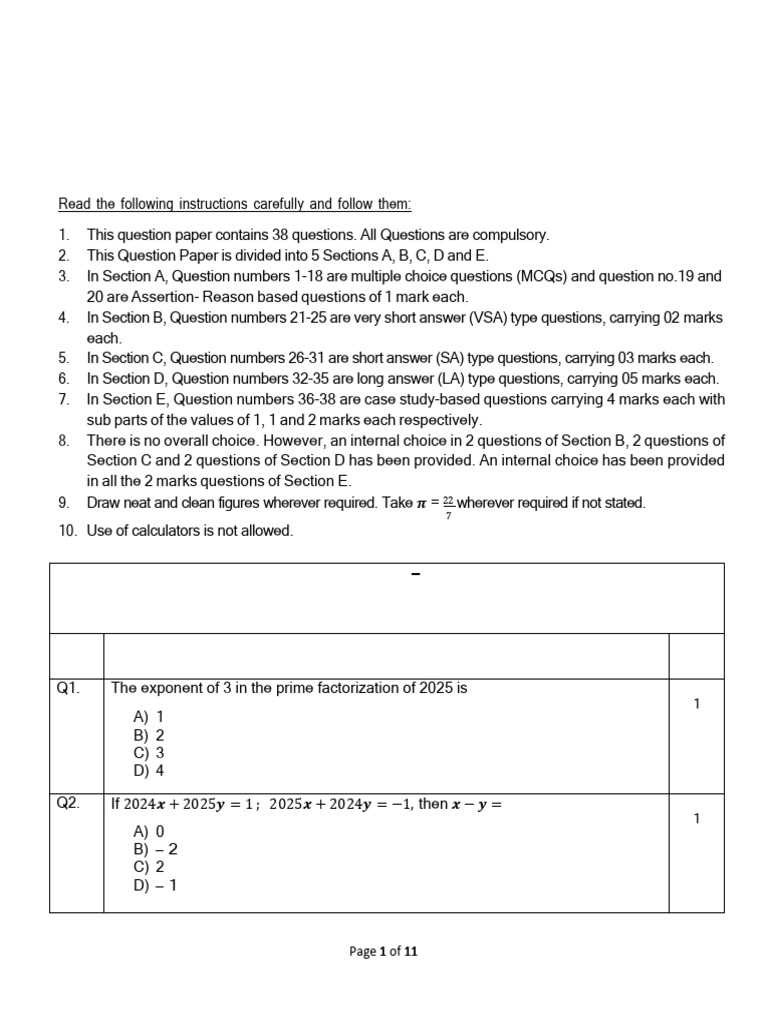 Class X Mathematics Sample Paper 2025 | PDF | Circle | Blood Type