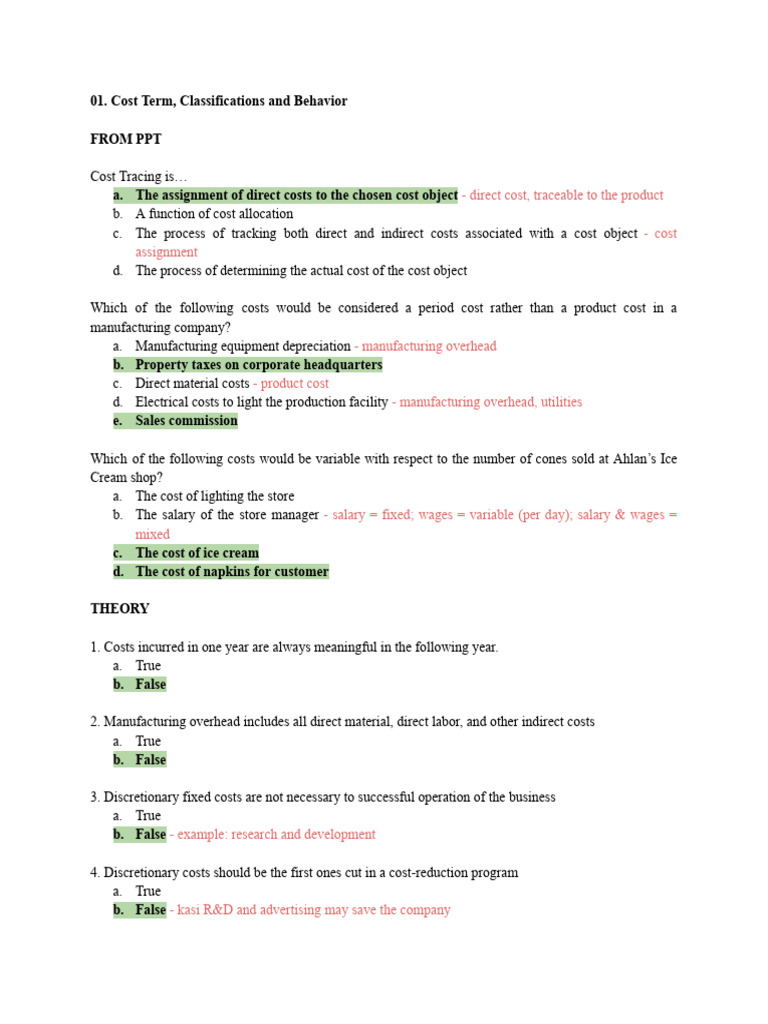 Cost Classifications and Behavior Analysis | PDF | Cost Of Goods Sold ...