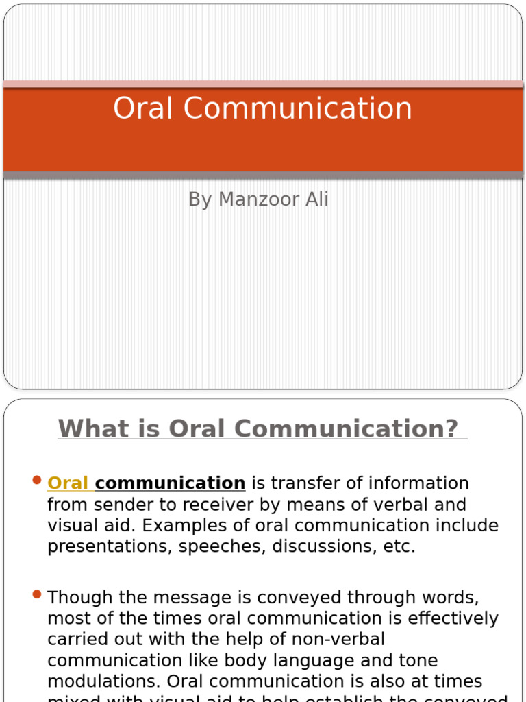 Understanding Oral Communication Basics | PDF | Communication | Learning