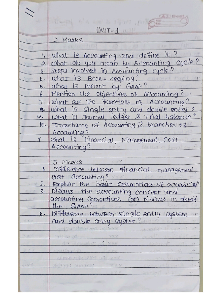 Accounting Important Questions | PDF