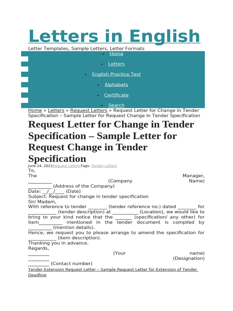 Request Letter for Tender Specification Change | PDF