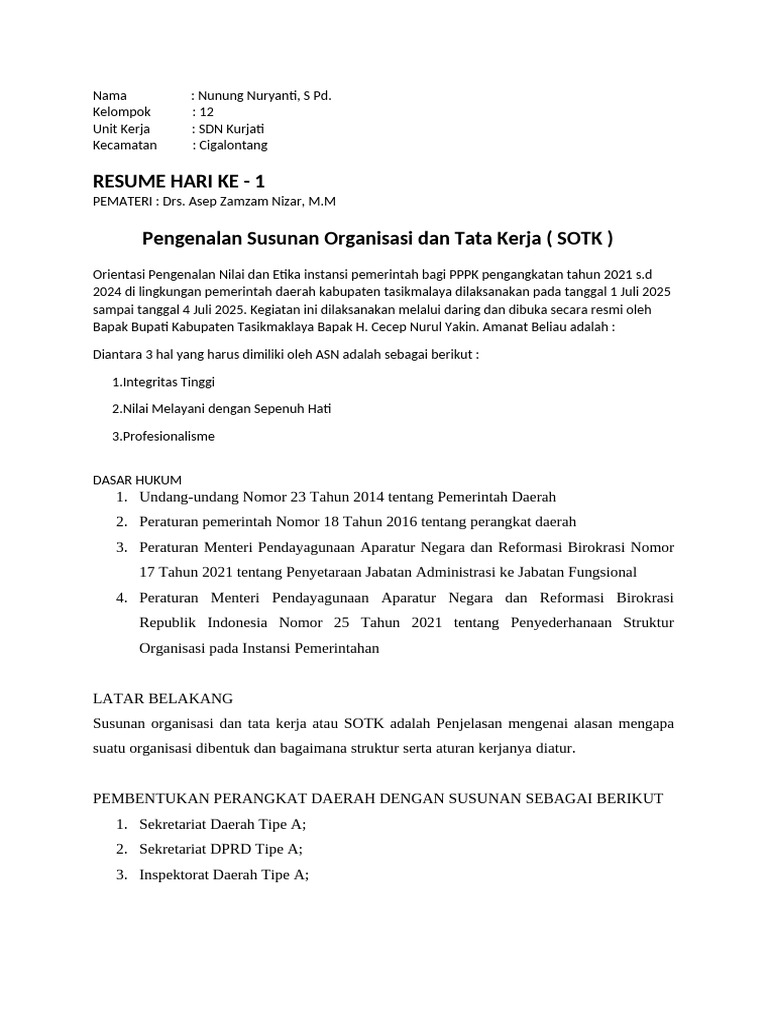Pengenalan SOTK dan Jabatan ASN 2025 | PDF