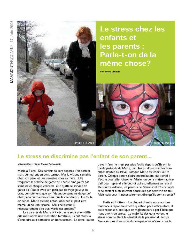 Texte2-Le Stress Chez Les Enfants Et Les Parents Parle-t-On de La Meme ...