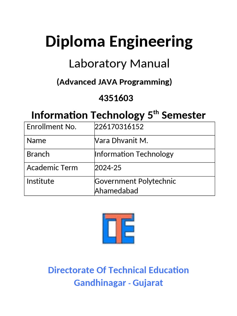 Advanced JAVA Programming Lab Manual | PDF | Computing