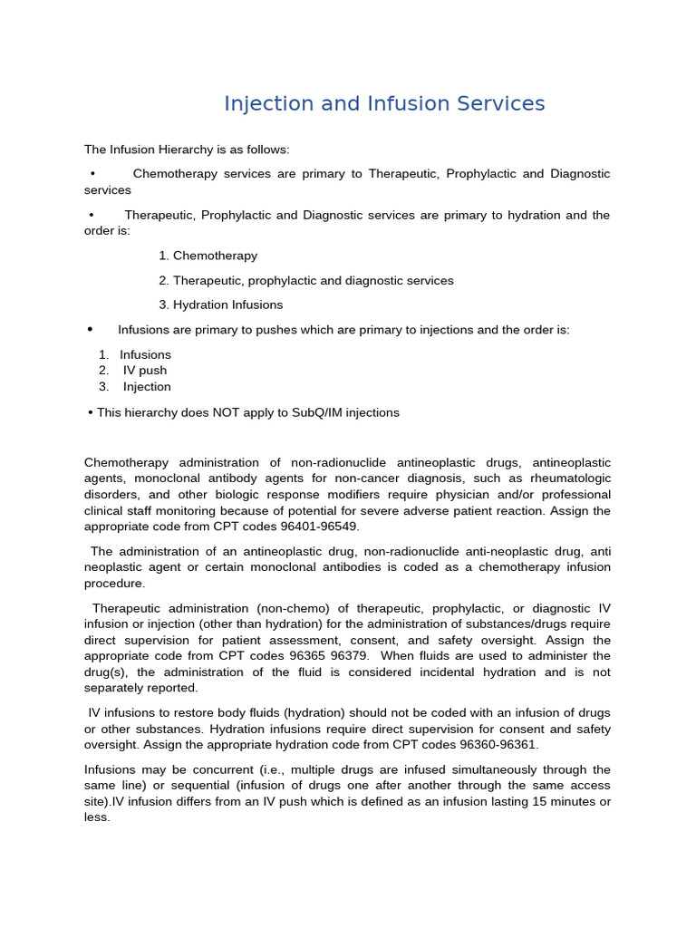 Infusion Services Coding Guidelines | PDF | Intravenous Therapy ...
