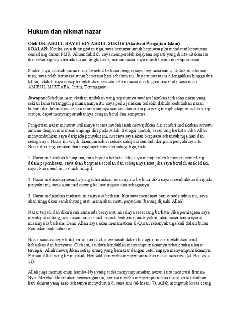 Hukum Dan Nikmat Nazar Pdf