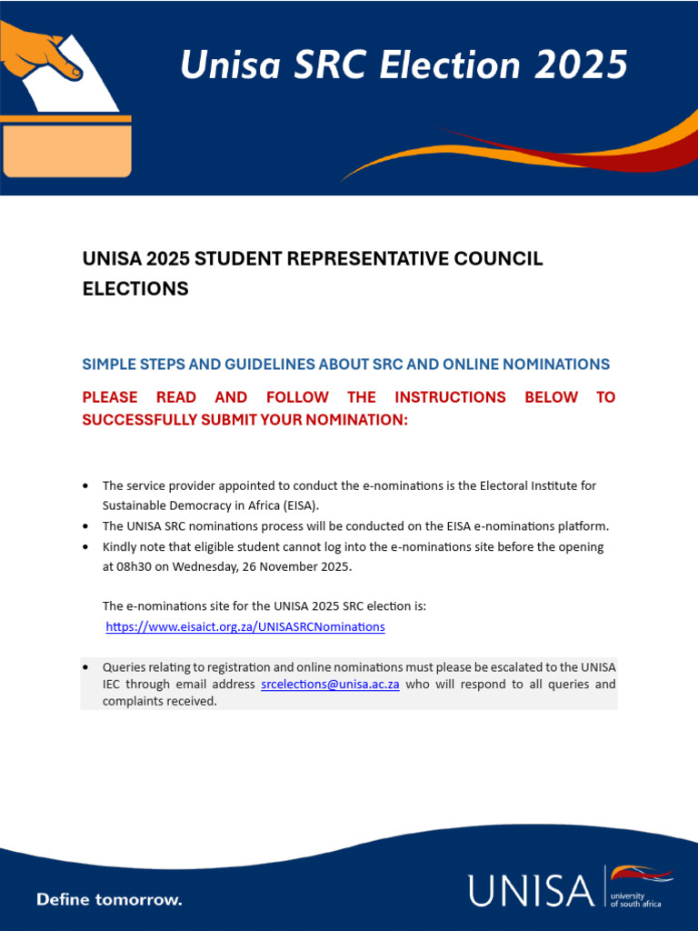 UNISA 2025 SRC Election Nomination Guide | PDF | Government