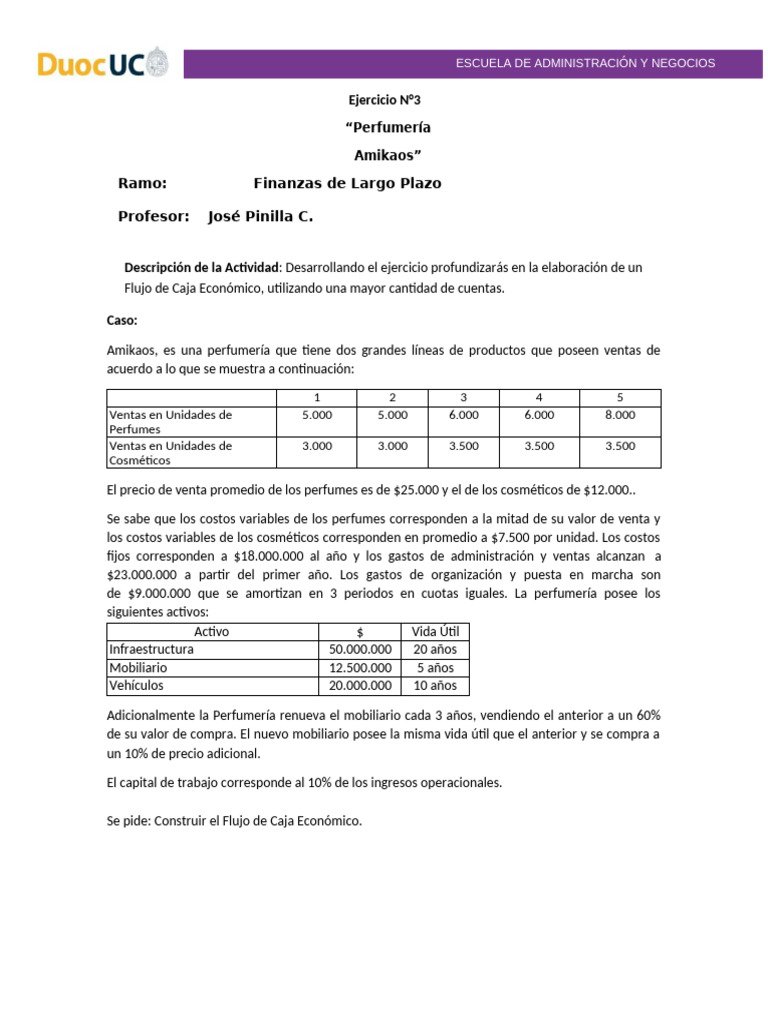 Ejercicio N°3 Flujo Neto de Caja Económico | PDF