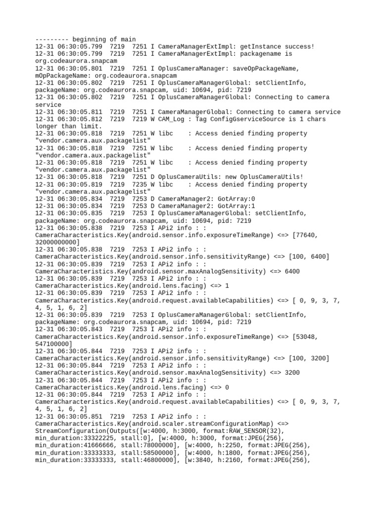 Camera Manager Log Analysis | PDF | Software | Computing