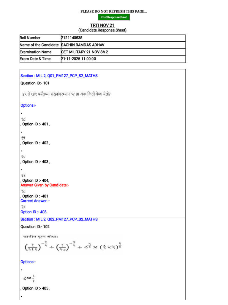 Response Sheet | PDF