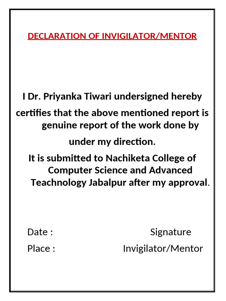 Invigilator Certification Document | PDF
