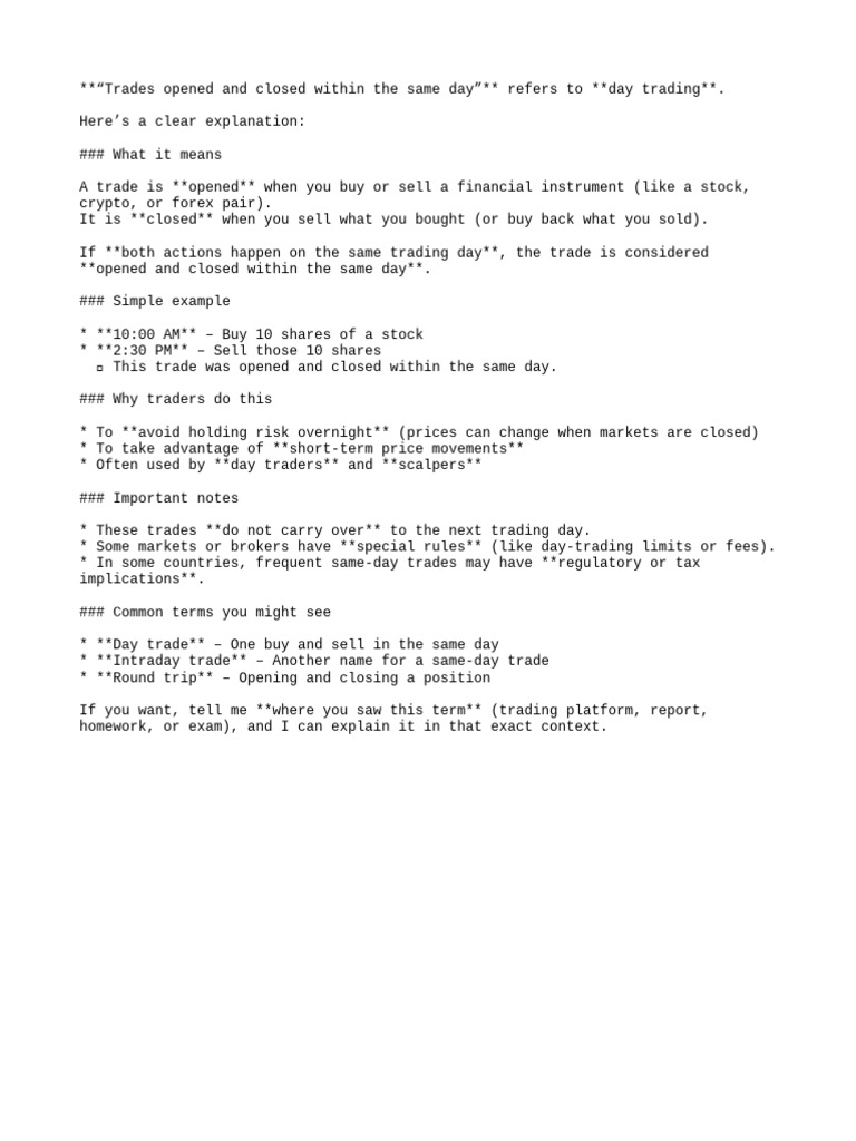 Trades Opened and Closed Within The Same Day | PDF