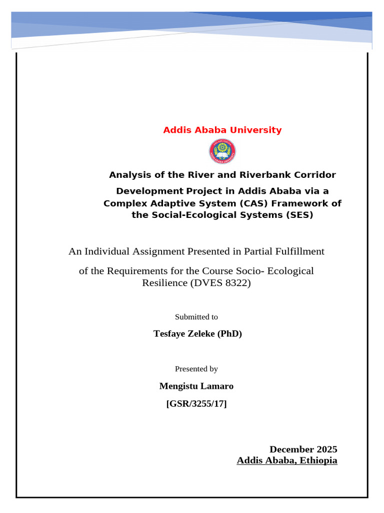 Addis Ababa River Project: SES Analysis | PDF | Systems Theory | Ecology