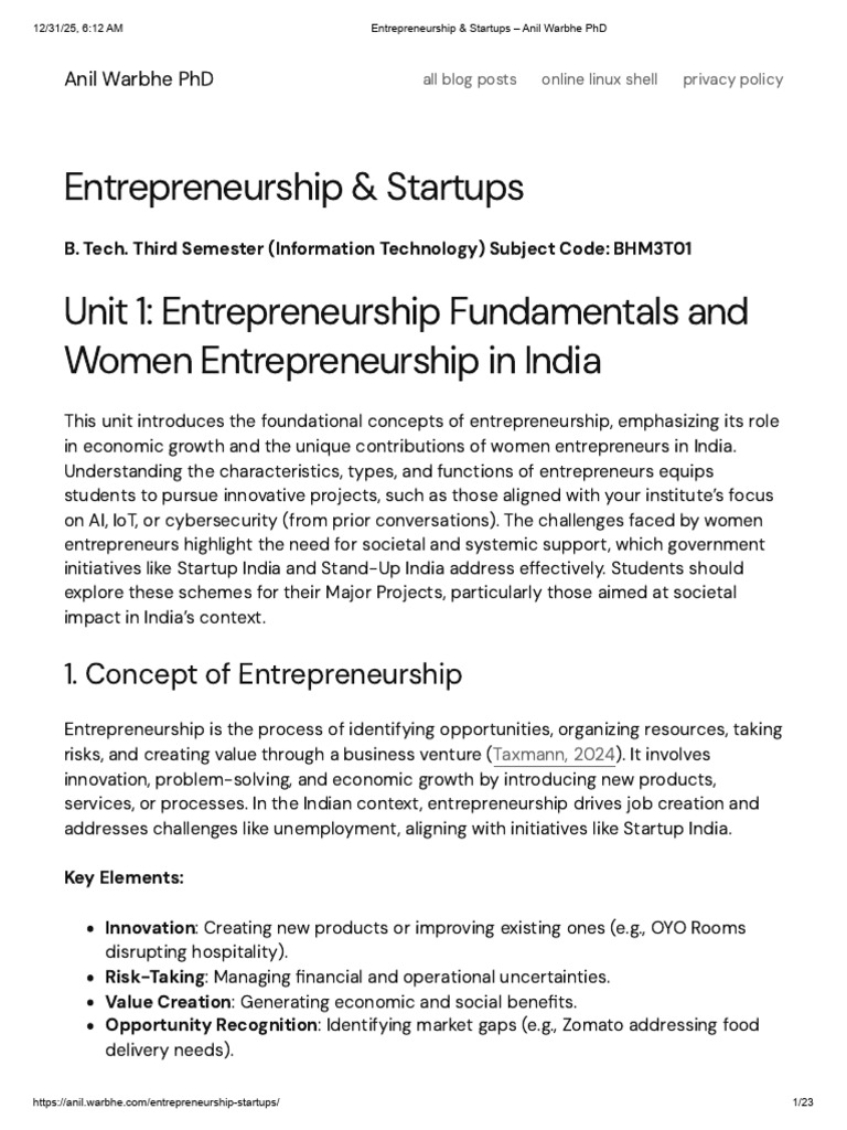 Entrepreneurship and Women in India | PDF | Startup Company | Small ...
