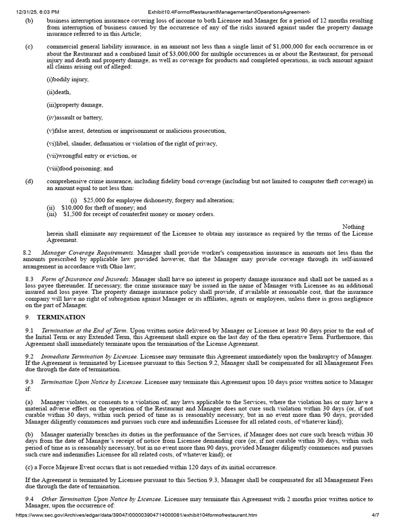 EX-10.4 2 Exhibit104formofrestaurant - HTM EXHIBIT 10.4 4 | PDF ...